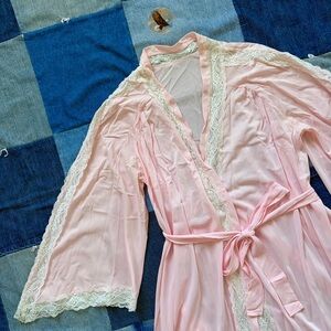 70s VTG BARAD flare sleeves cottage fairy baby pink sheer robe fits size M